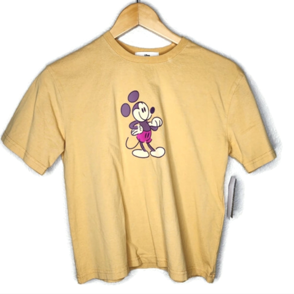 Disney Mickey Mouse Gold Cropped Short Sleeve T-Shirt New With Tags